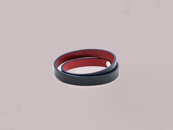 Bracelet double tour - Bleu marine & Rouge