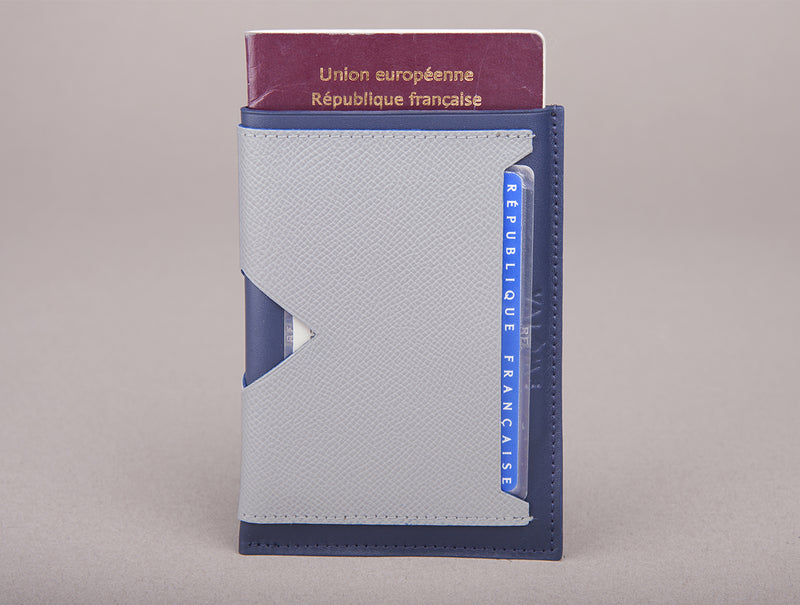 Etui passeport - Bleu marine & Gris